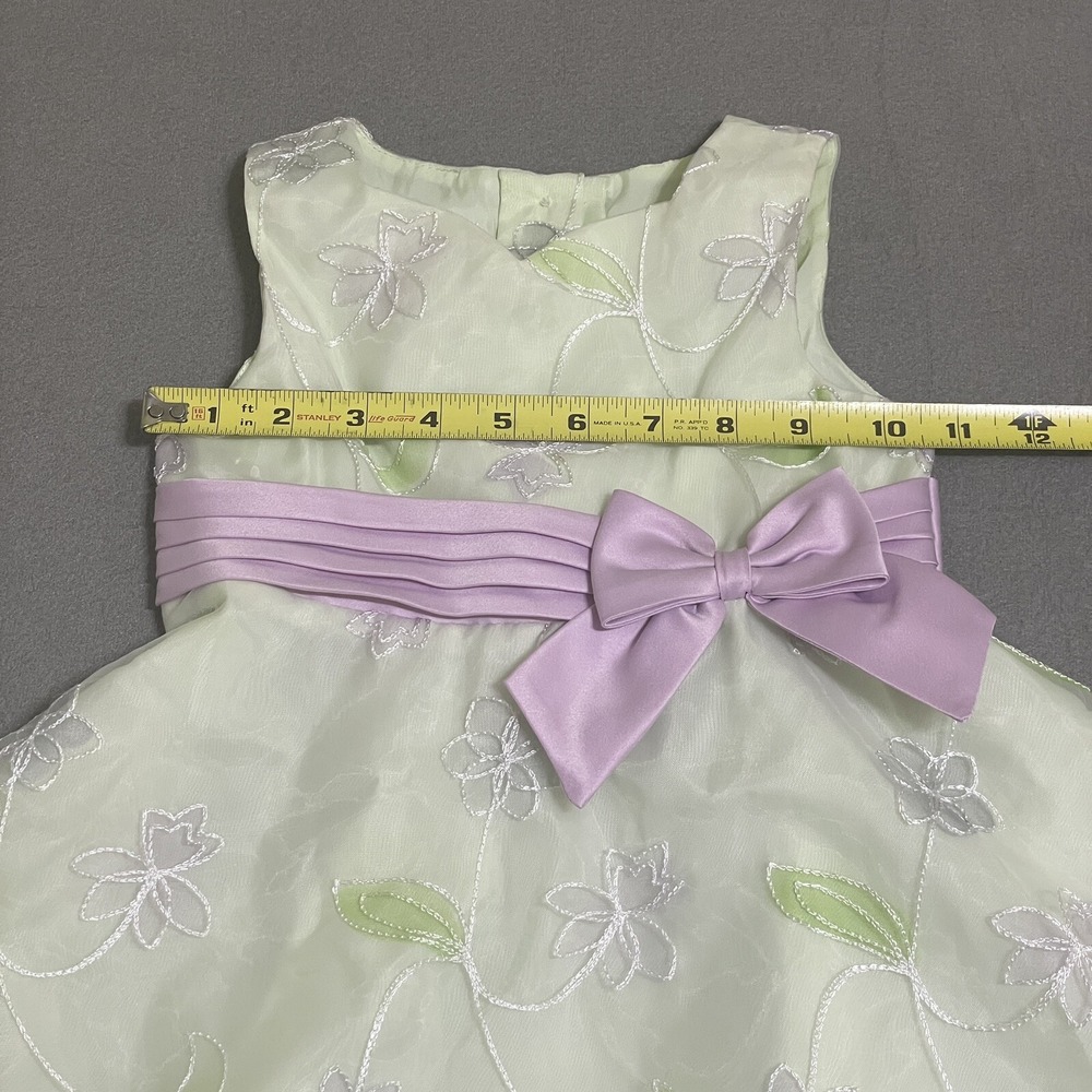 Dress Girls Sz 3T Green Lavender‎ Layered Sheer Embroidered Bow 90s Puff Fancy - Picture 7 of 16